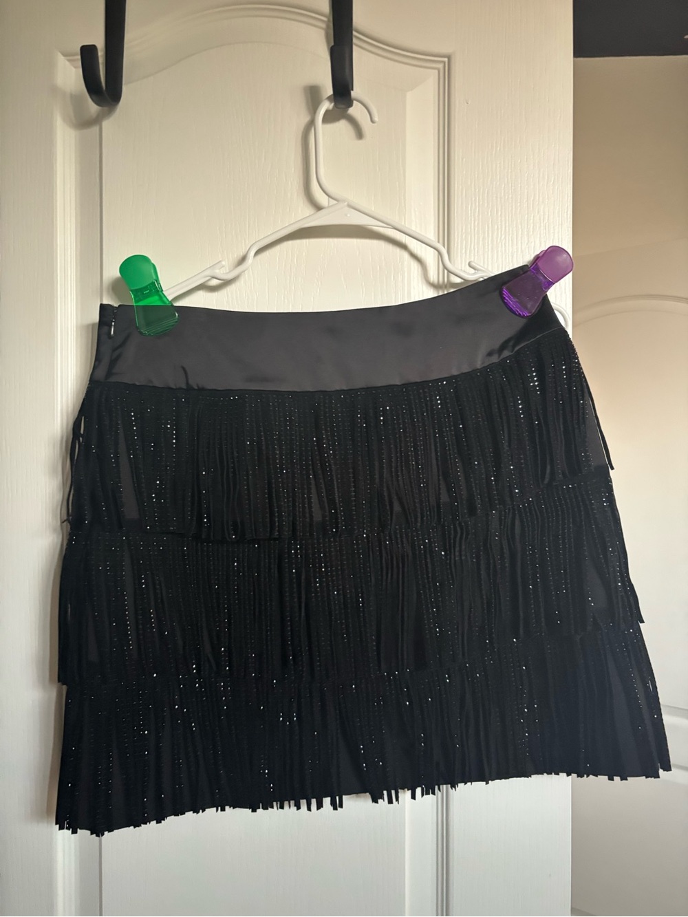 DKNY Black Fringe Mini Skirt with Subtle Sparkle